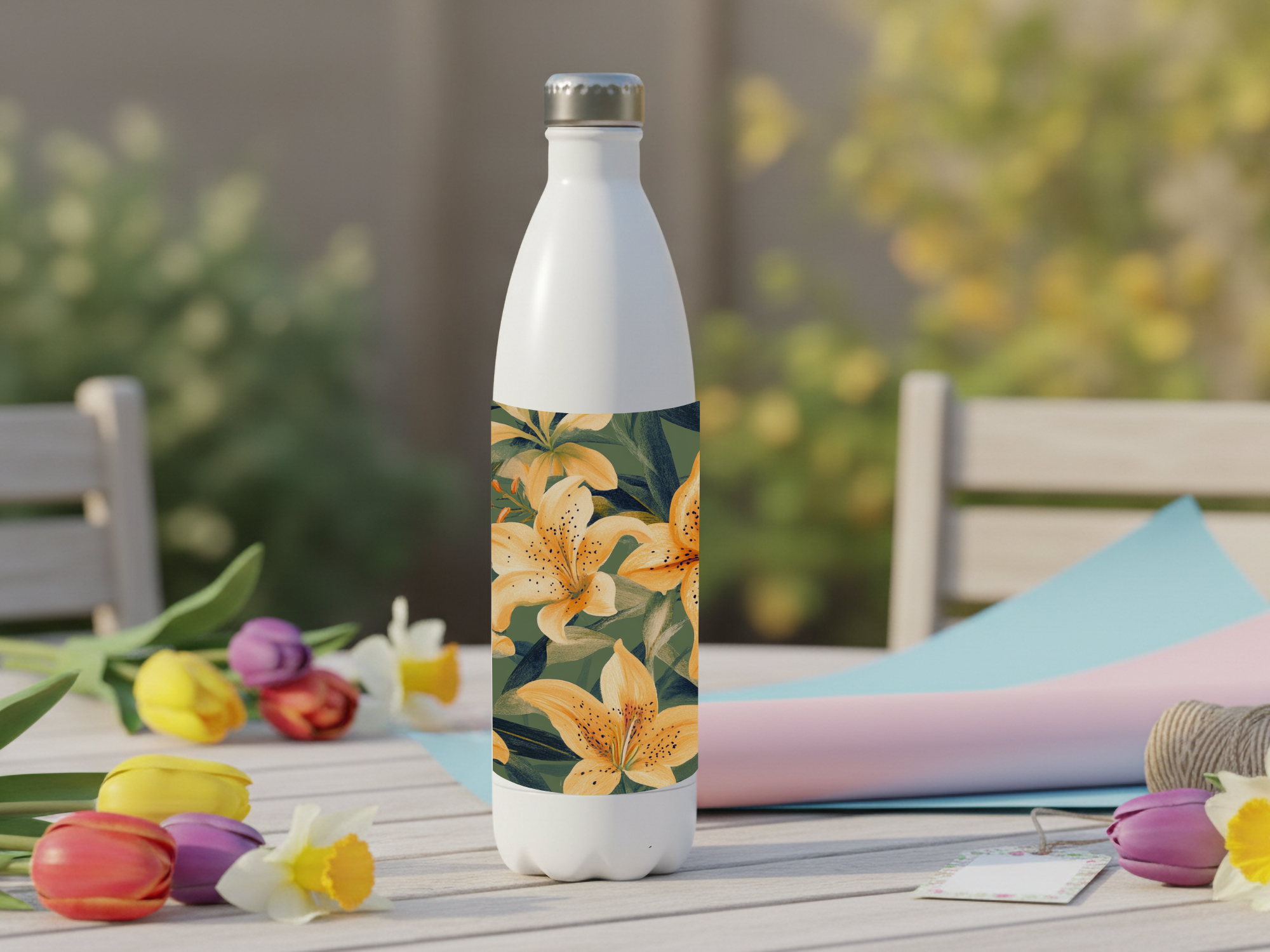 Lily Stainless Steel Water Bottle Personalized for Moon Garden Strolls