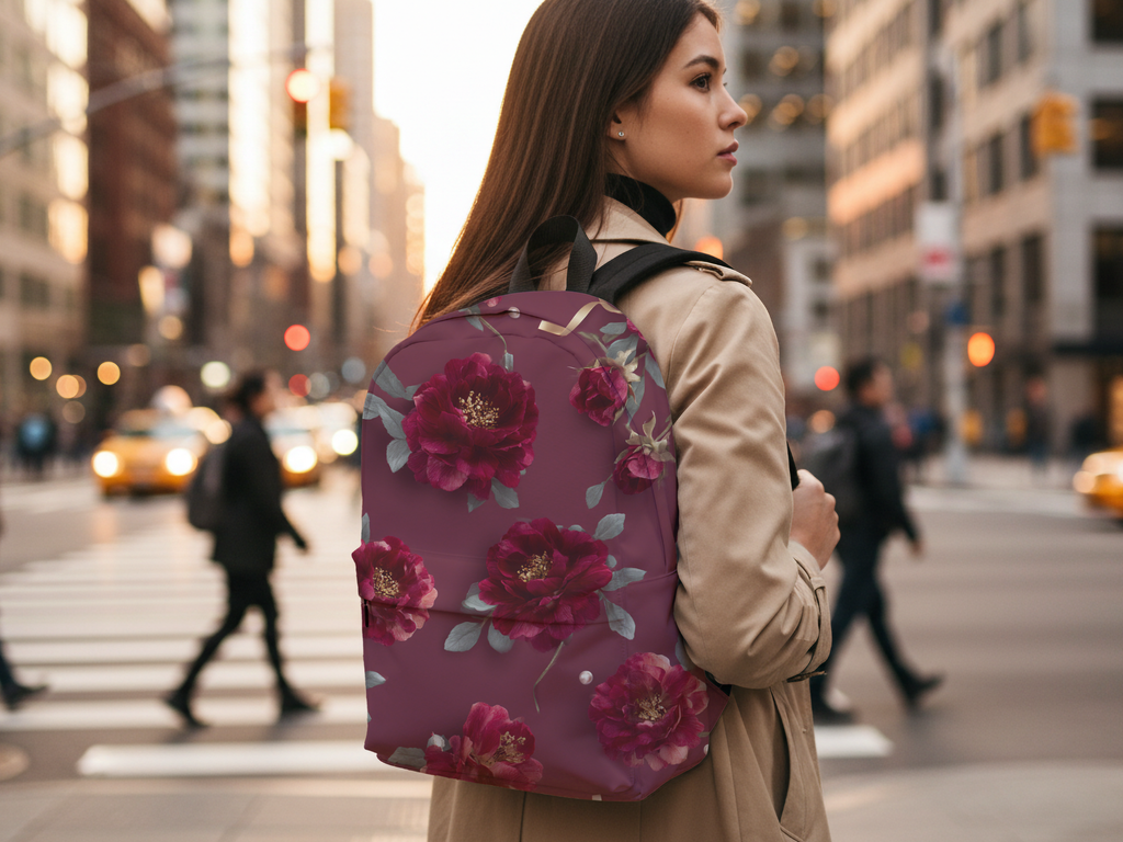 Custom Botanical Floral Backpack with Personalized Name