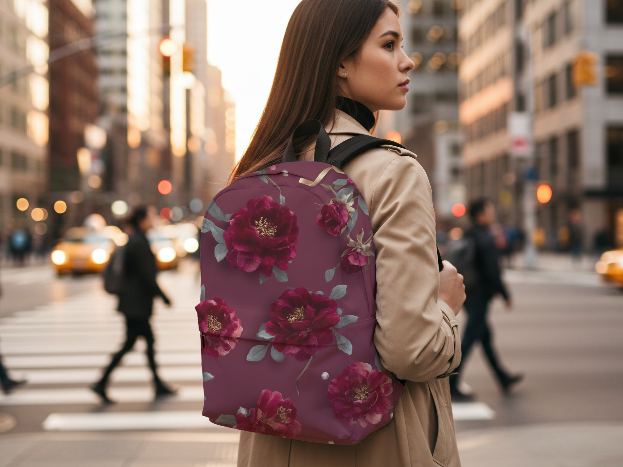Custom Botanical Floral Backpack with Personalized Name