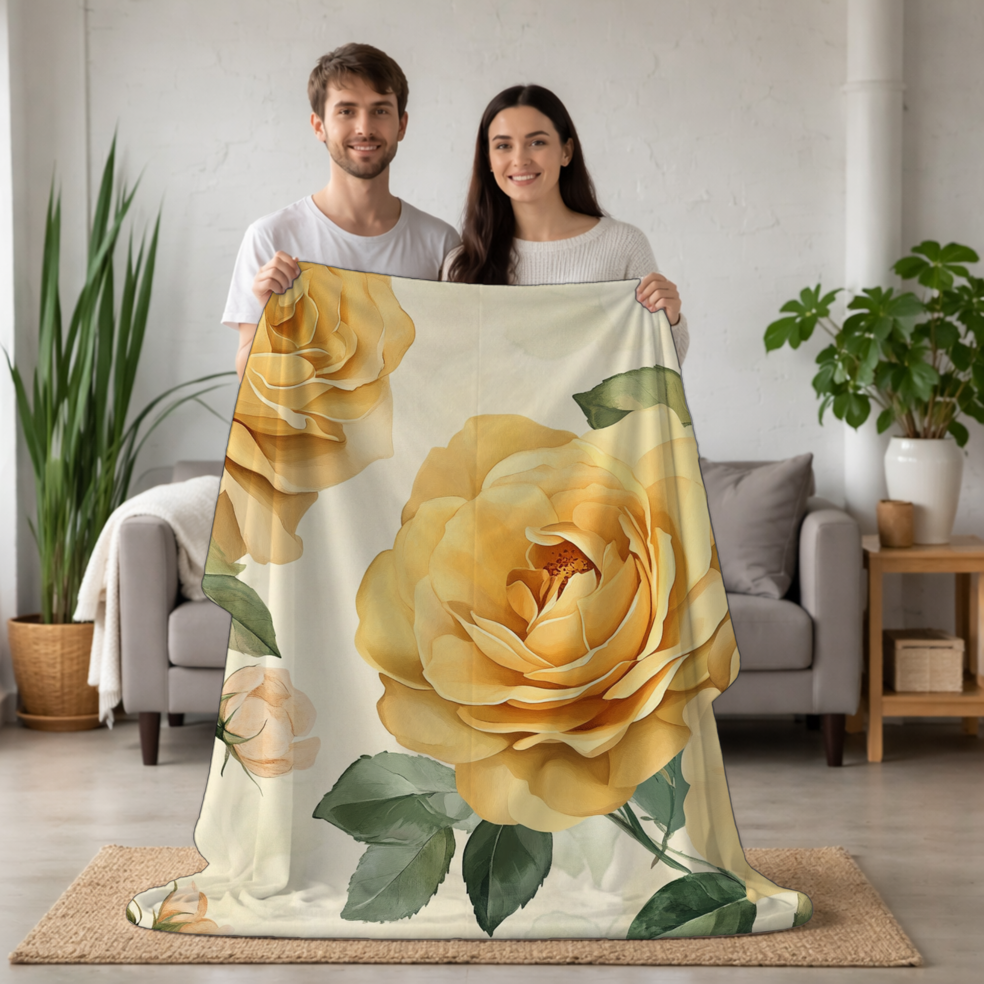 Personalized Yellow Rose  Breeze Sherpa Blanket with Custom Name