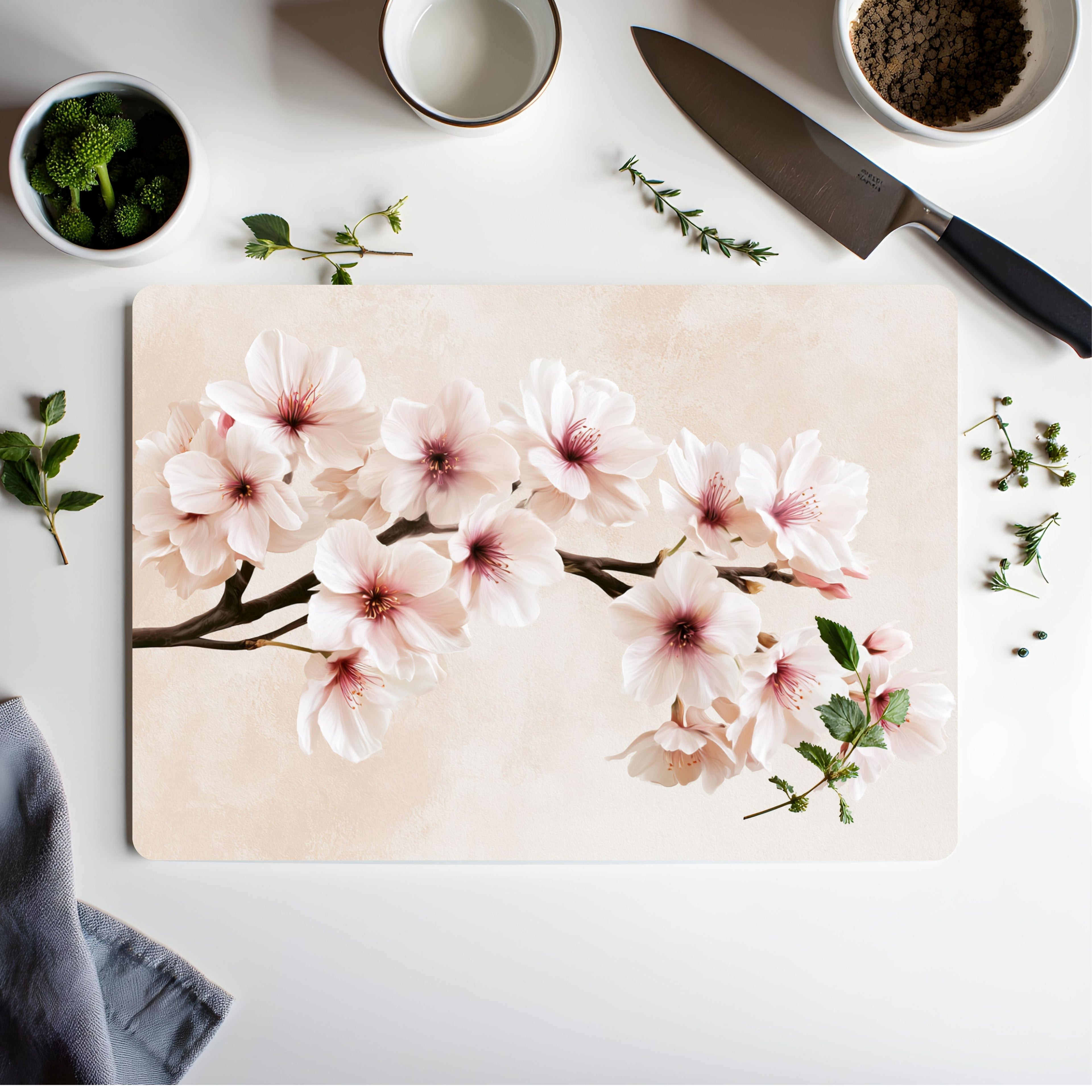 Sakura Blossom Glass Cutting Board Personalized for Serene Kitchen Elegance