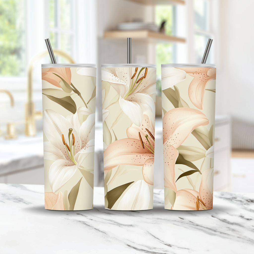 Personalized Lily Tumbler with Custom Name, Elegant Floral Gift