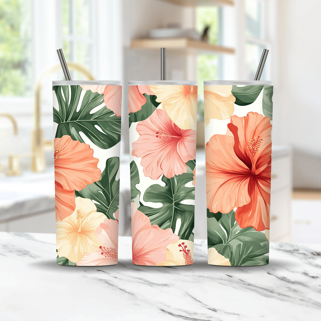 Custom Name Hibiscus Tumbler, Personalized Tropical Flower Gift