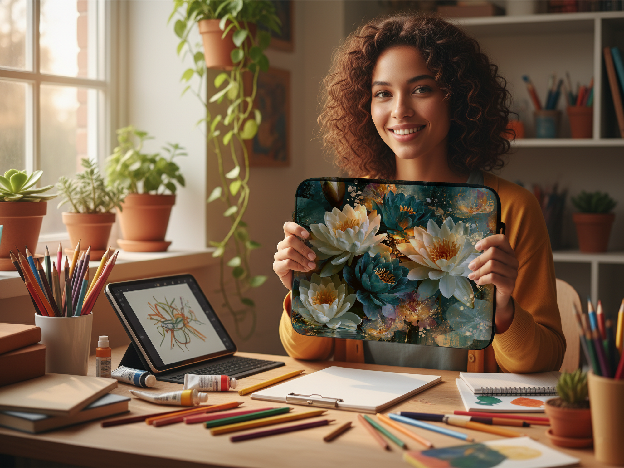 Water Lily Laptop Sleeve with Custom Name