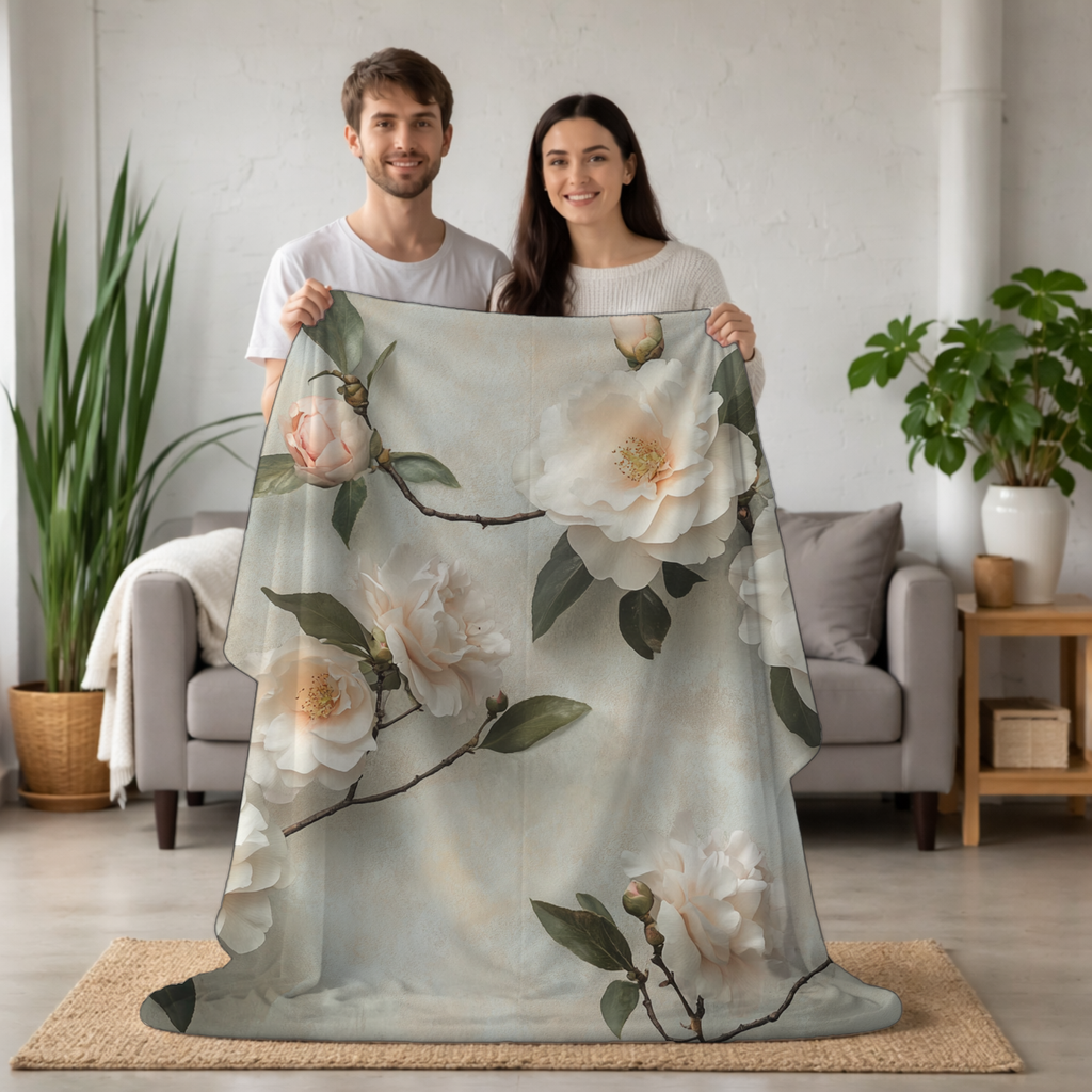 Personalized Camellia Sherpa Blanket with Custom Name