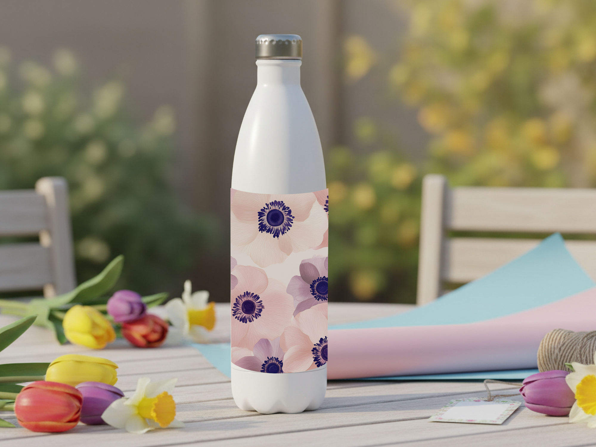 Anemone Blossom Escape Water Bottle with Personalized Name