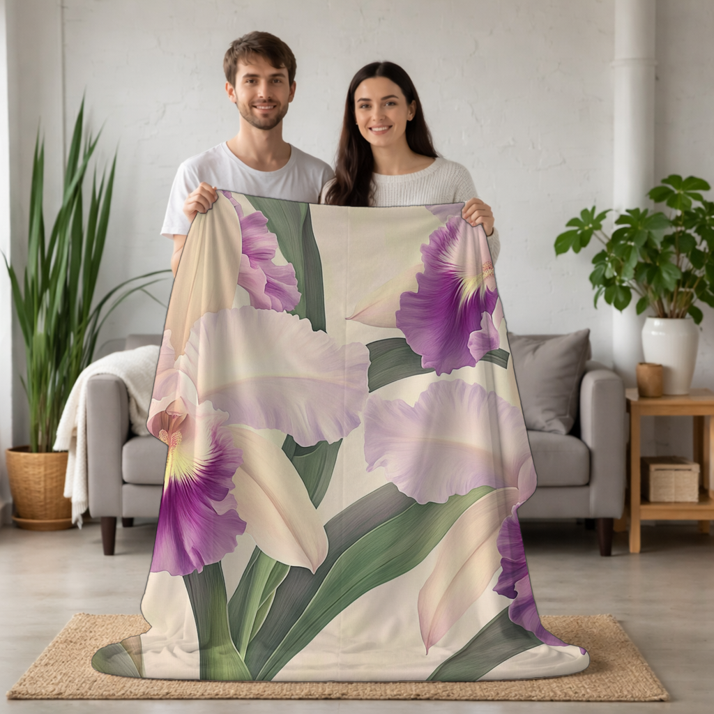 Personalized Cottage Blossom Sherpa Blanket with Custom Name