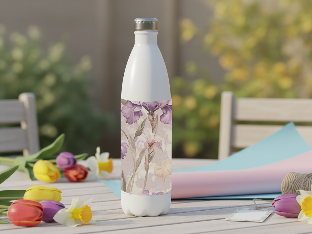 Personalized Iris Stainless Steel Water Bottle with Custom Name Nature Design