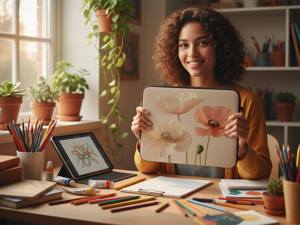Poppy Bloom Laptop Protector Customized with Name Botanical Travel Sleeve