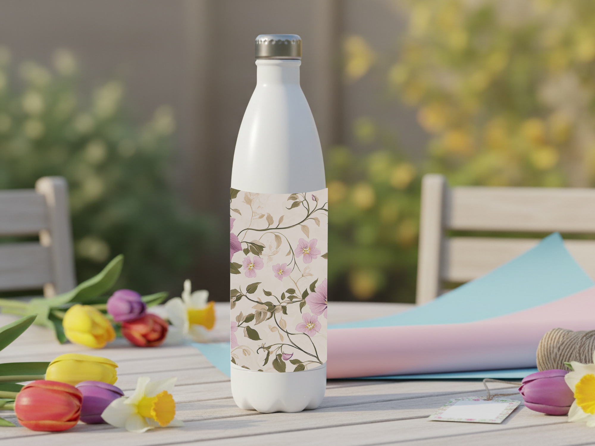 Clematis Vine Retreat Water Bottle with Personalized Name
