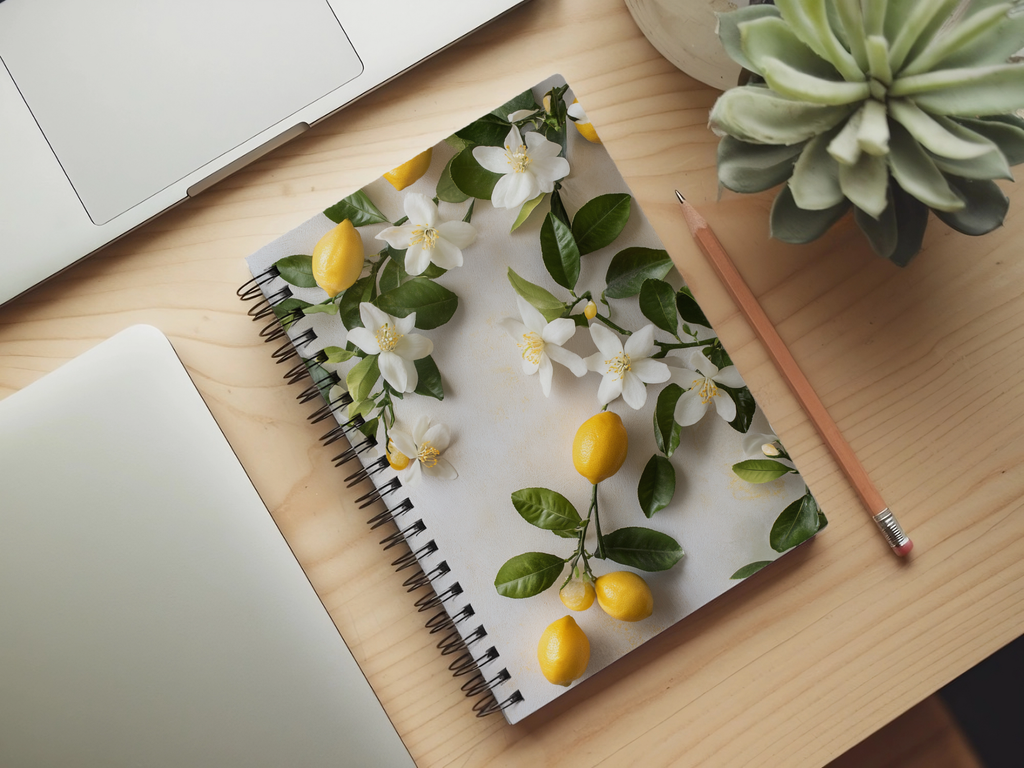 Lemon Blossom Spiral Notebook Personalized for Citrus Grove Reflections