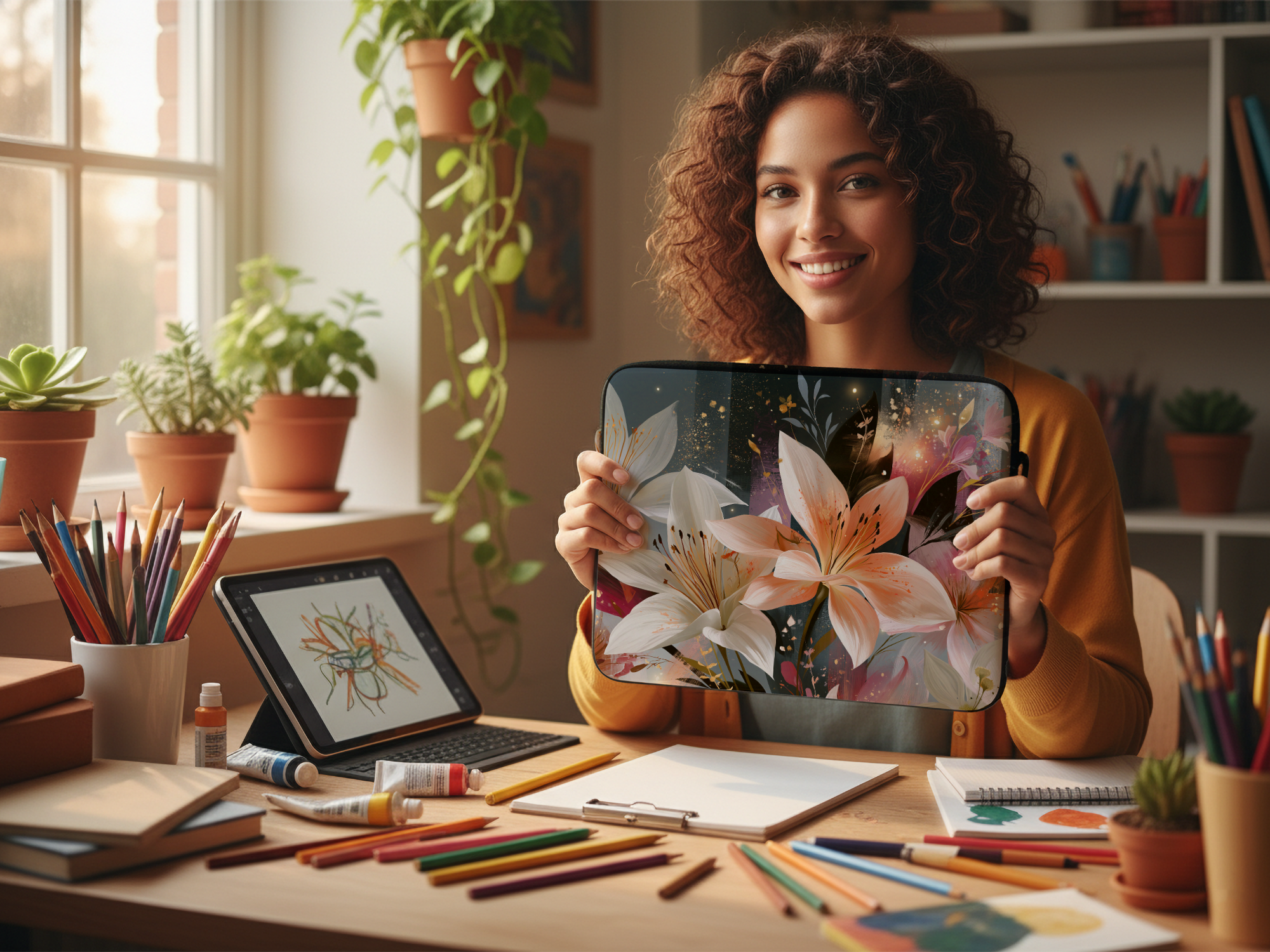 Lily Blossom Laptop Sleeve Personalized for Graceful Botanical Style
