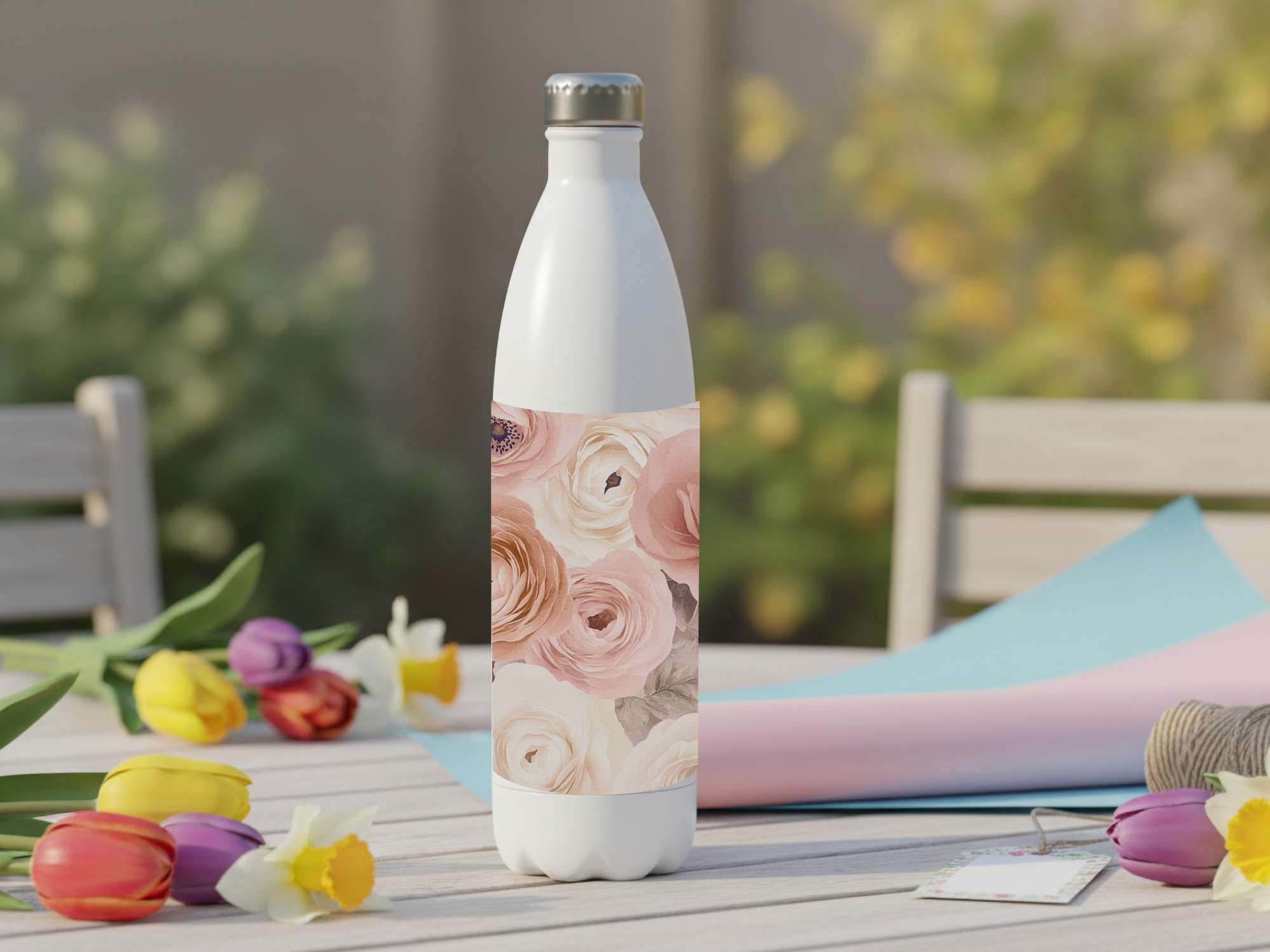 Ranunculus Stainless Steel Water Bottle Personalized for Bloom Terrace Explorations