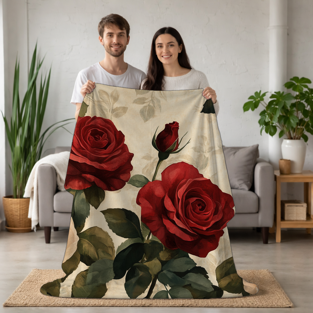 Personalized Rosewood Garden Sherpa Blanket with Custom Name
