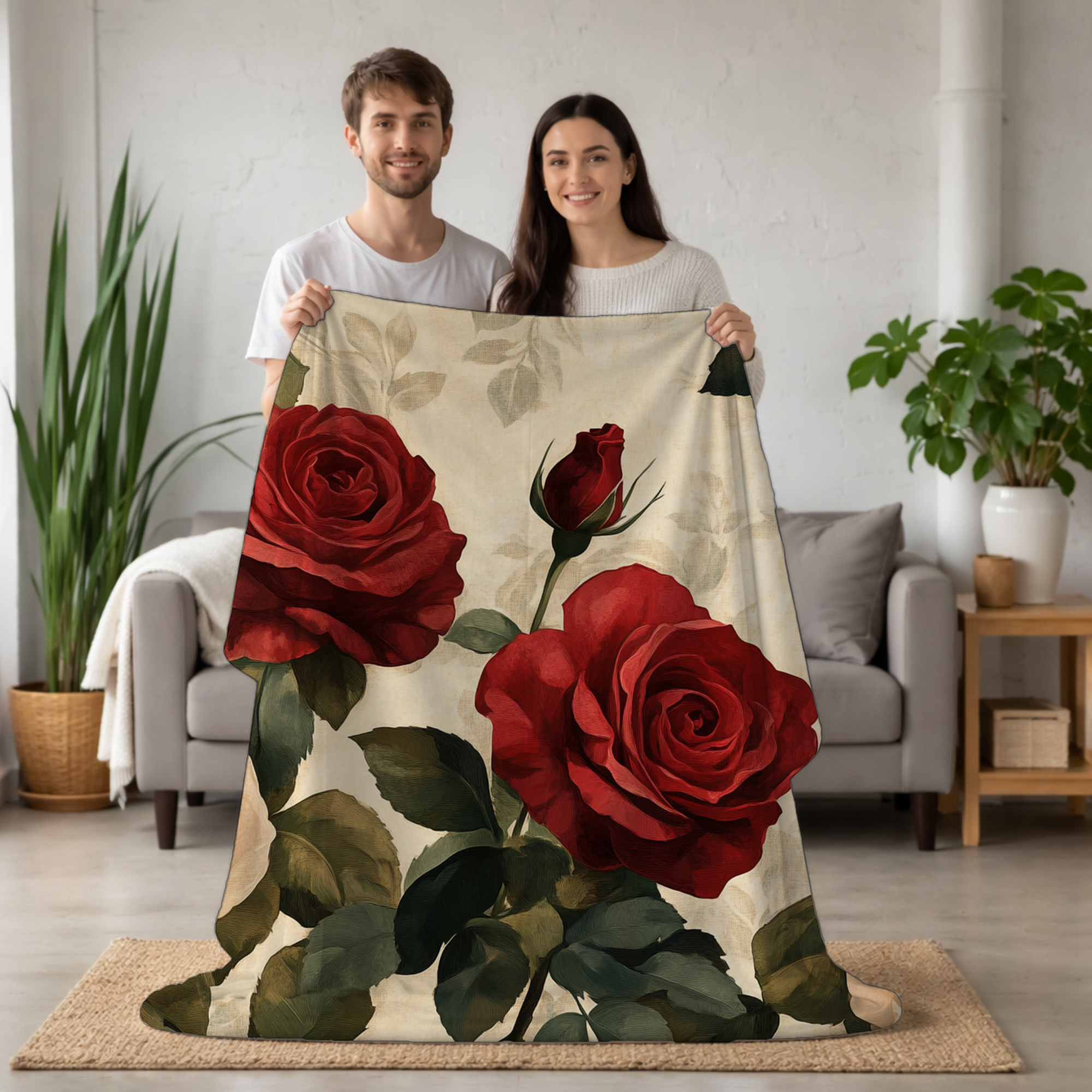 Personalized Rosewood Garden Sherpa Blanket with Custom Name