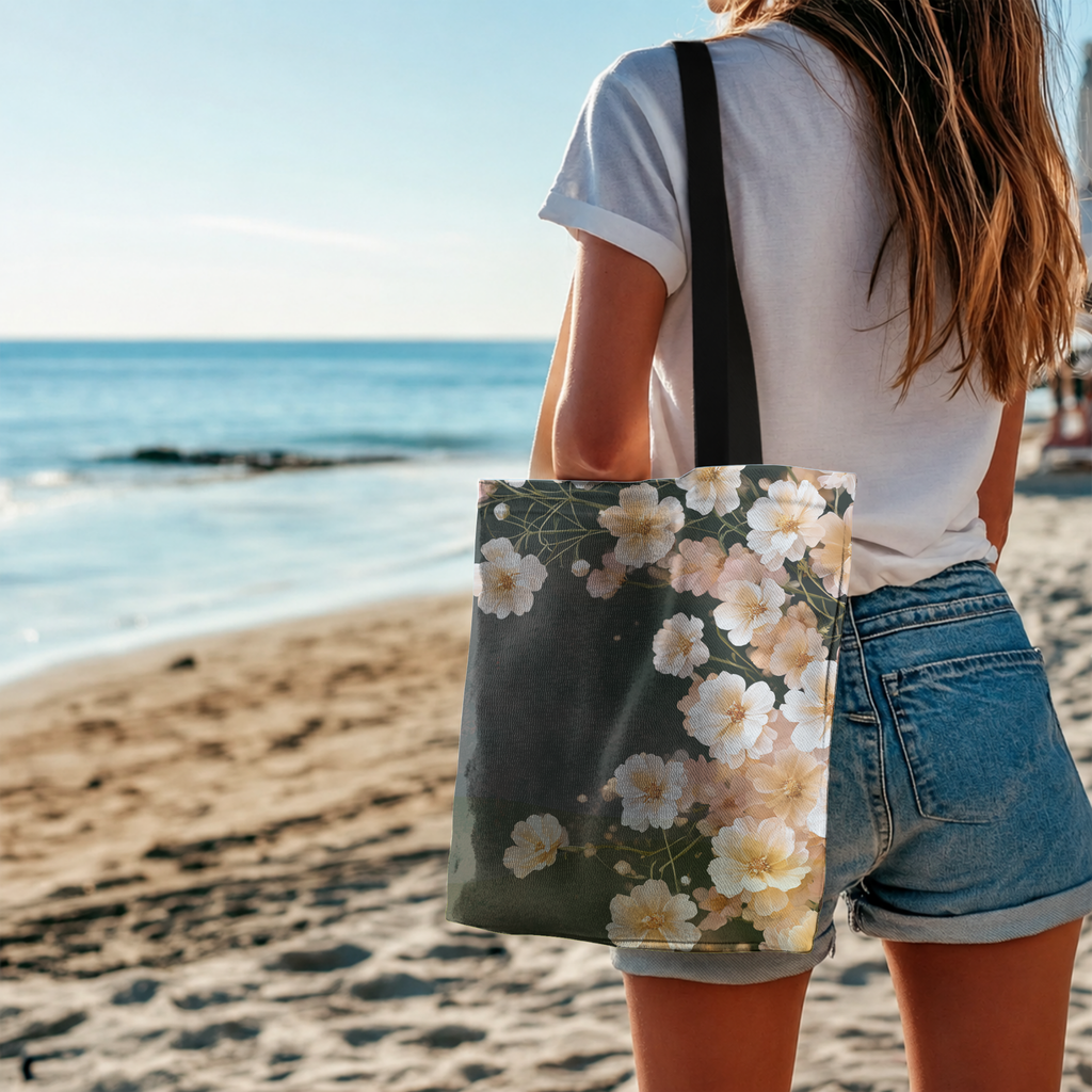 Custom Botanical Carry Tote Bag with Personalized Name for Shopping & Travel