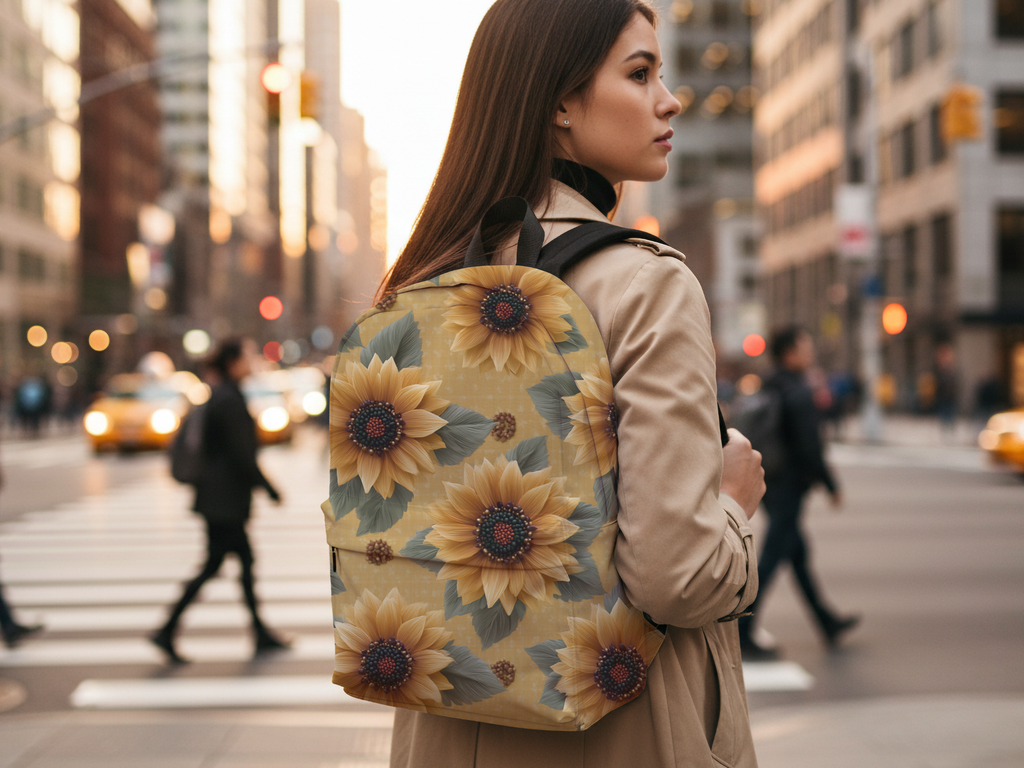 Personalized Sunflower Backpack with Custom Name for School, Travel & Everyday Use