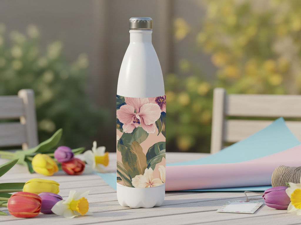 Personalized Floral Stainless Steel Water Bottle for Botanical Trail Refreshment