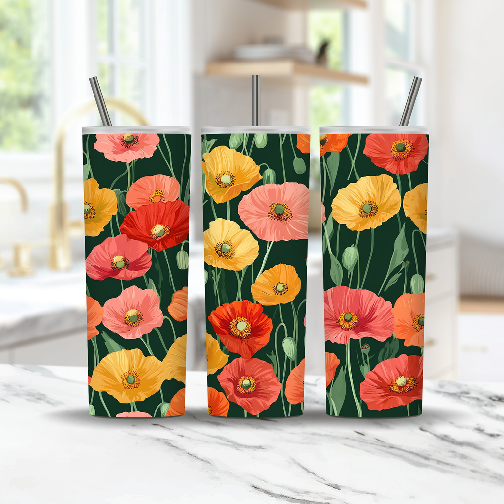 Personalized Poppy Tumbler with Custom Name, Wildflower Floral Gift
