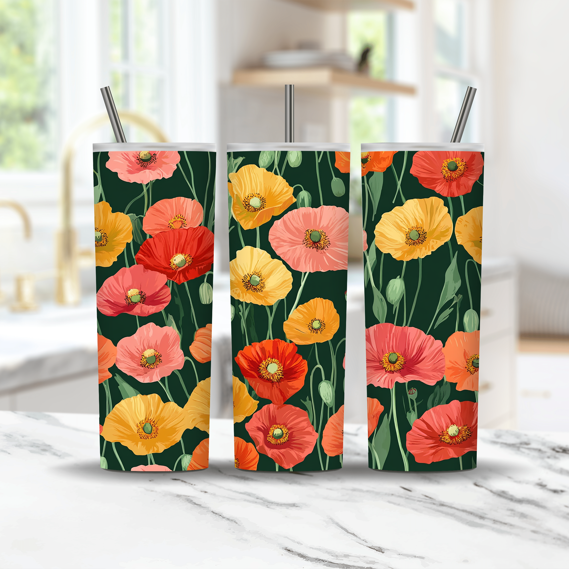 Personalized Poppy Tumbler with Custom Name, Wildflower Floral Gift