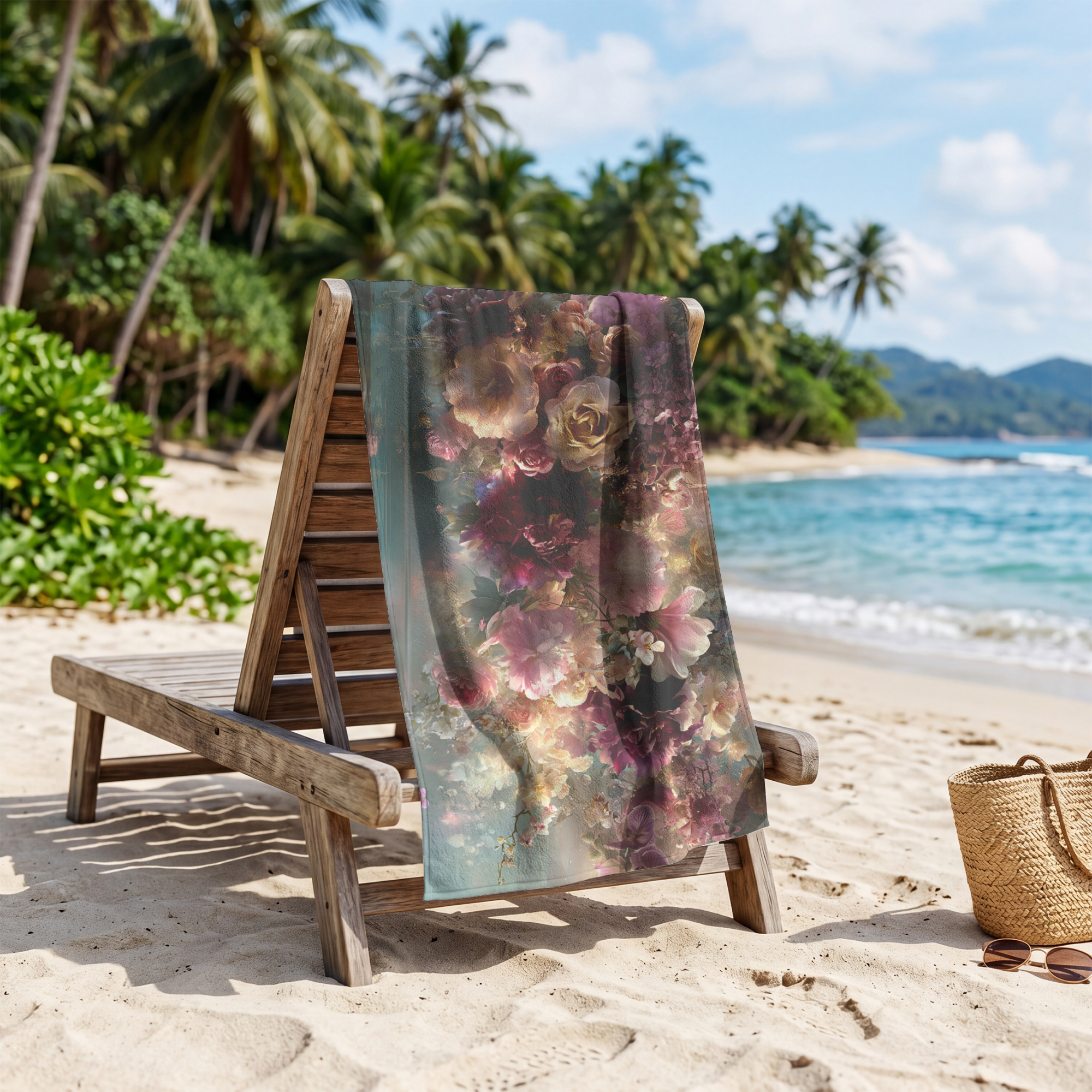 Custom Name Floral Beach & Bath Towel