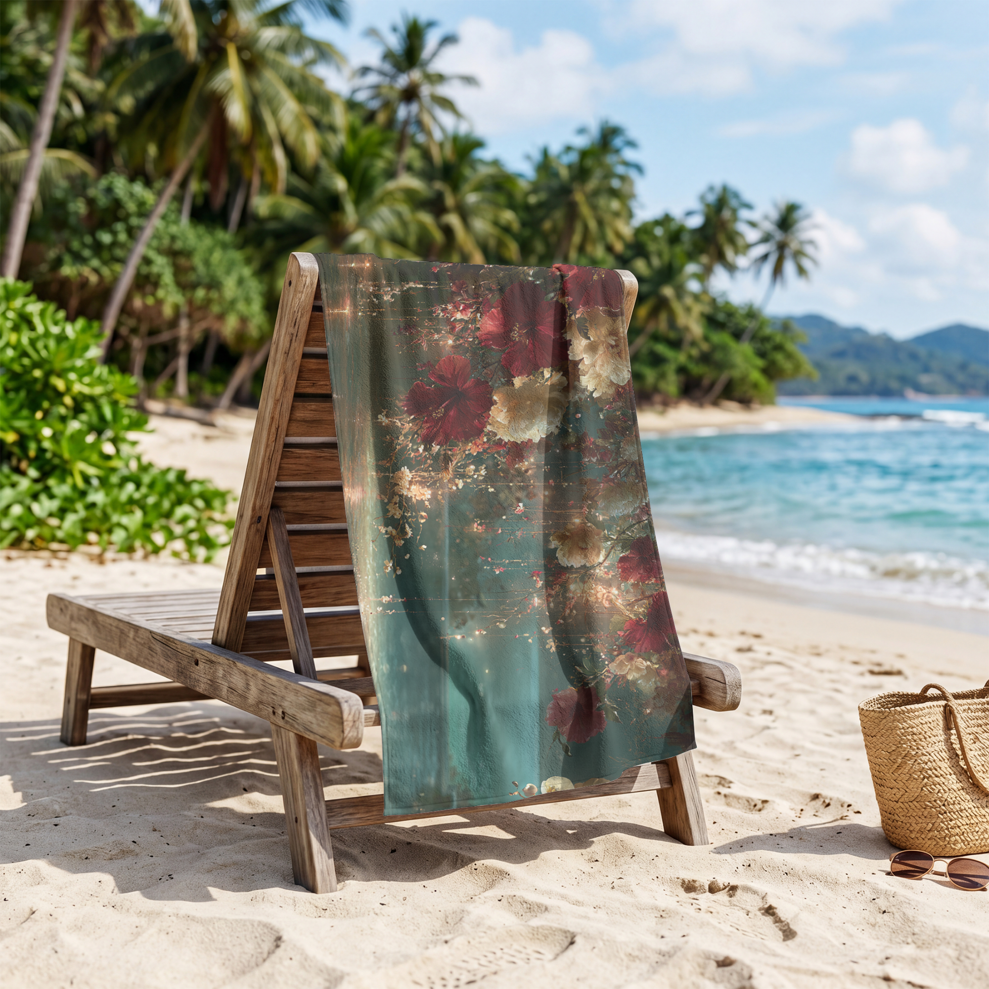 Personalized Botanical Beach Towel with Custom Name
