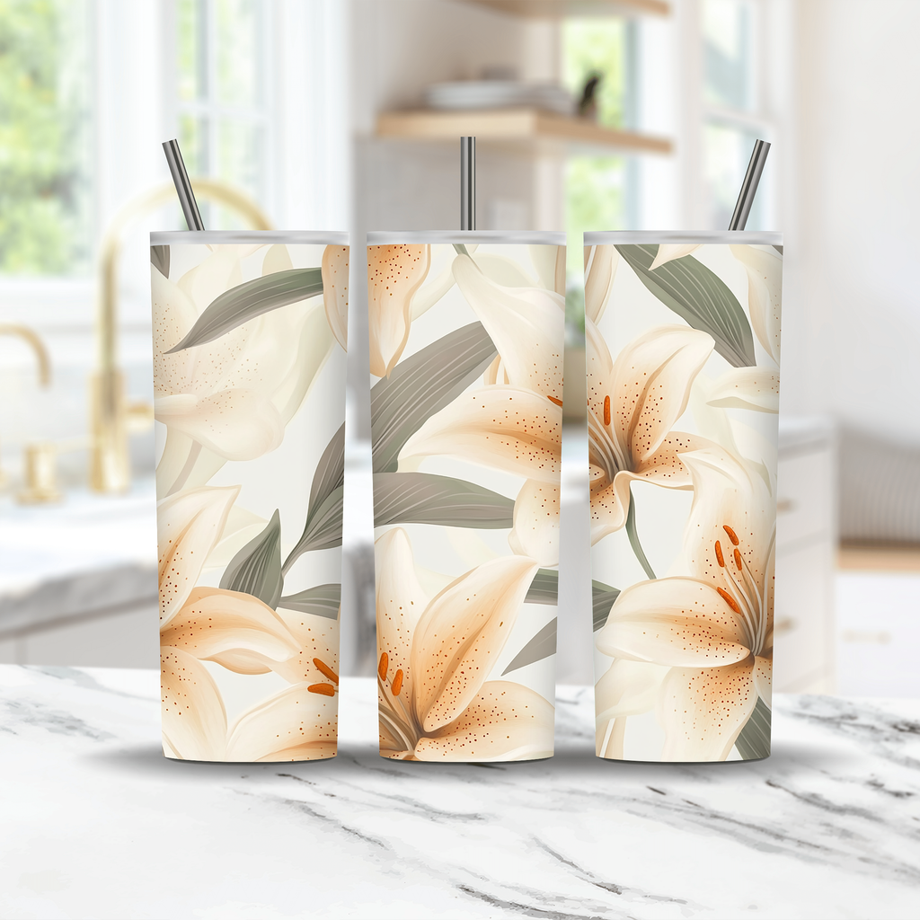Personalized Lily Tumbler with Custom Name, Botanical Floral Gif
