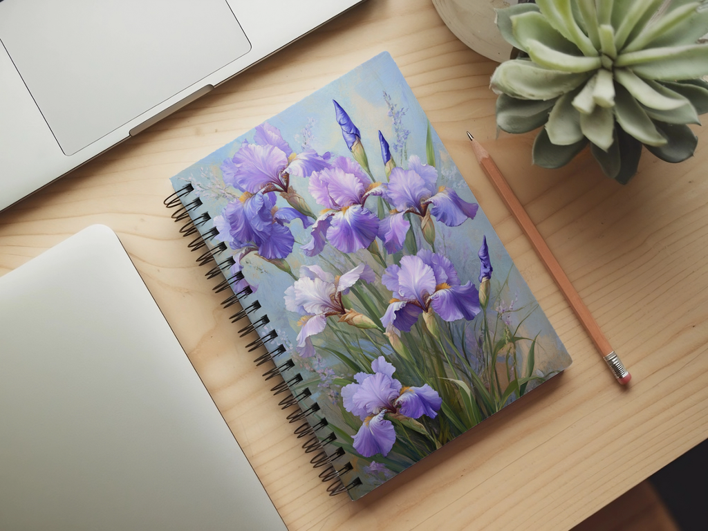 Iris Spiral Notebook Personalized for Cottage Border Bloom Notes
