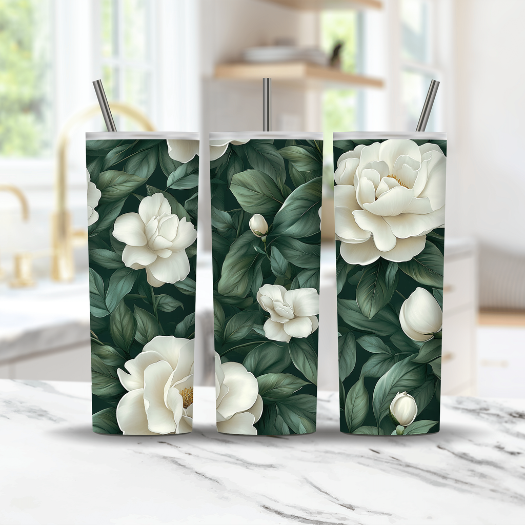 Custom Name Gardenia Blossom Tumbler, Personalized Garden Gift