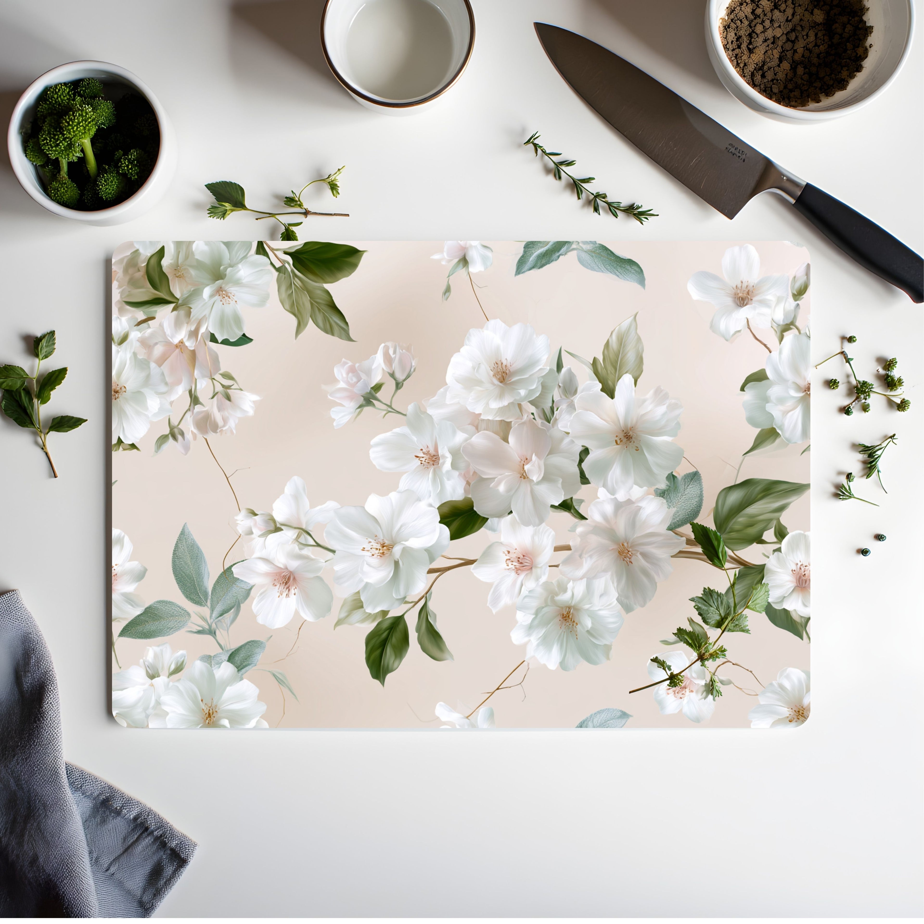 Spring Blossom Glass Cutting Board Personalized for Bright Kitchen Elegance