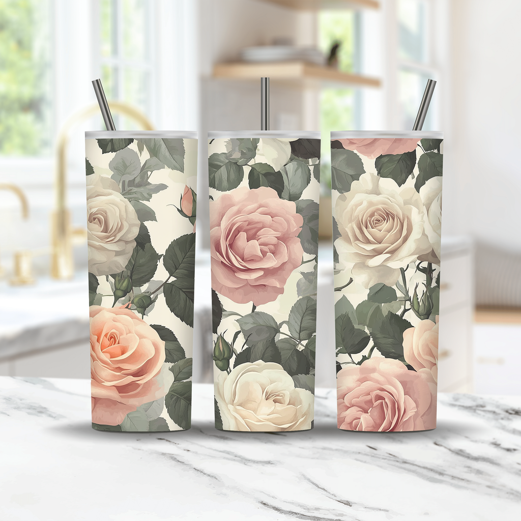 Personalized Blooming Floral Stainless Steel Tumbler with Custom Name
