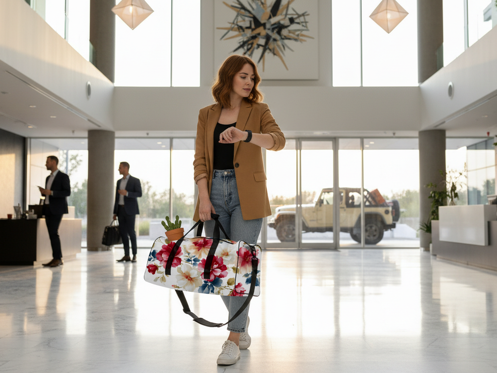Personalized Floral Travel & Gym Duffle Bag with Custom Name for Nature Lovers