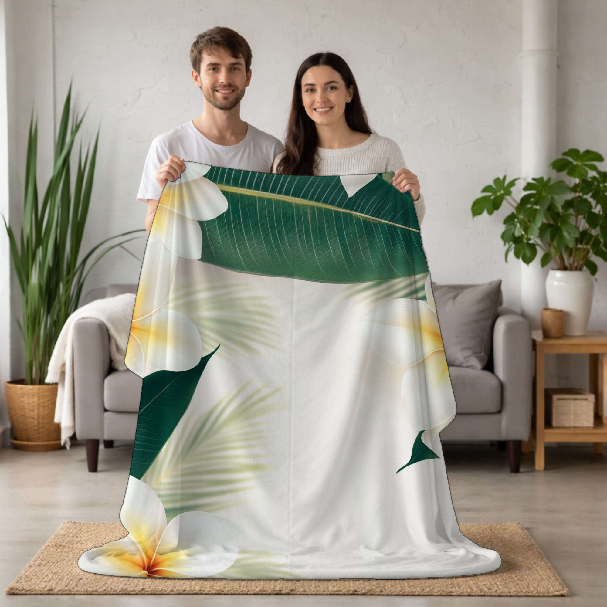 Personalized Floral Escape Sherpa Blanket with Custom Name