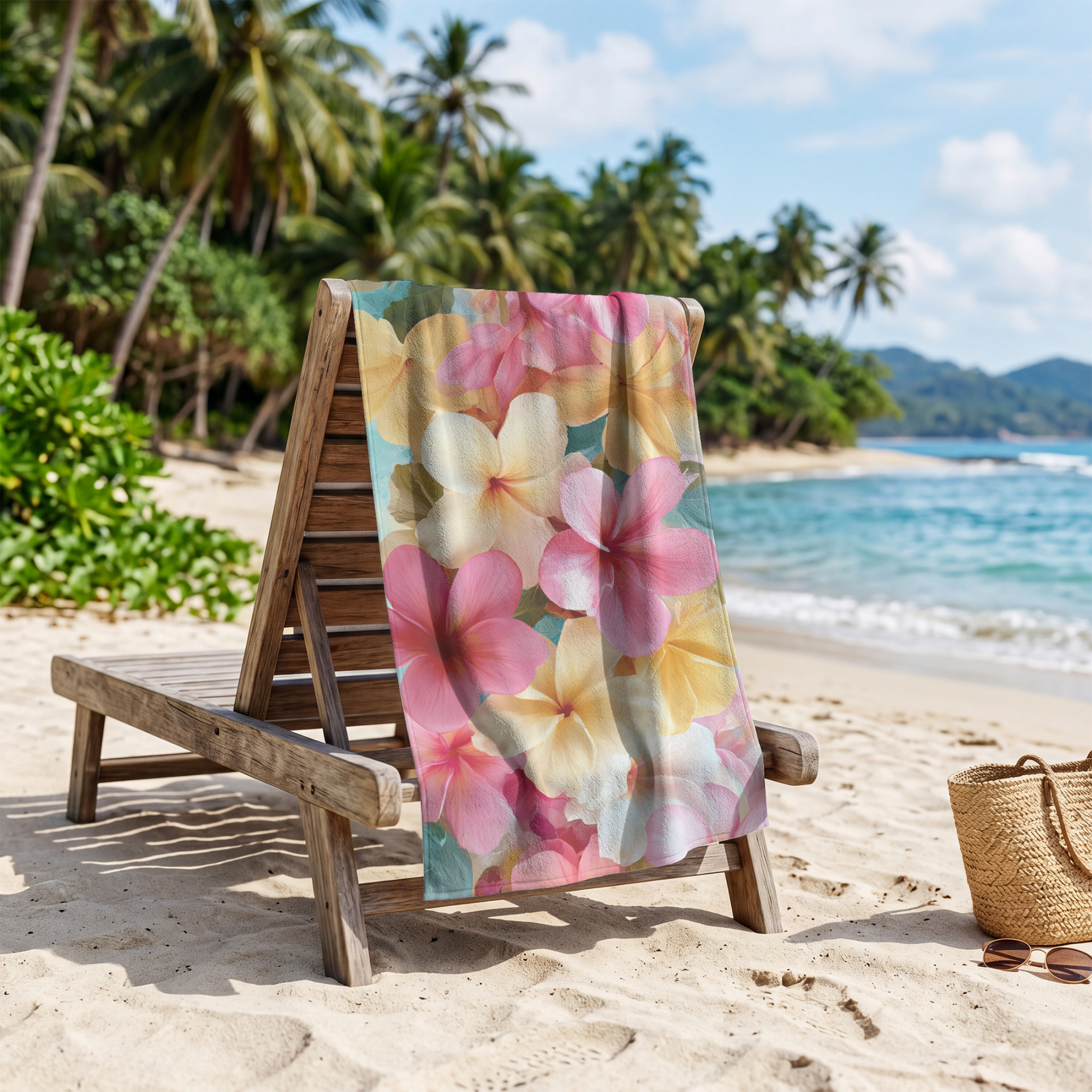 Personalized Botanical Beach Towel with Custom Floral Name