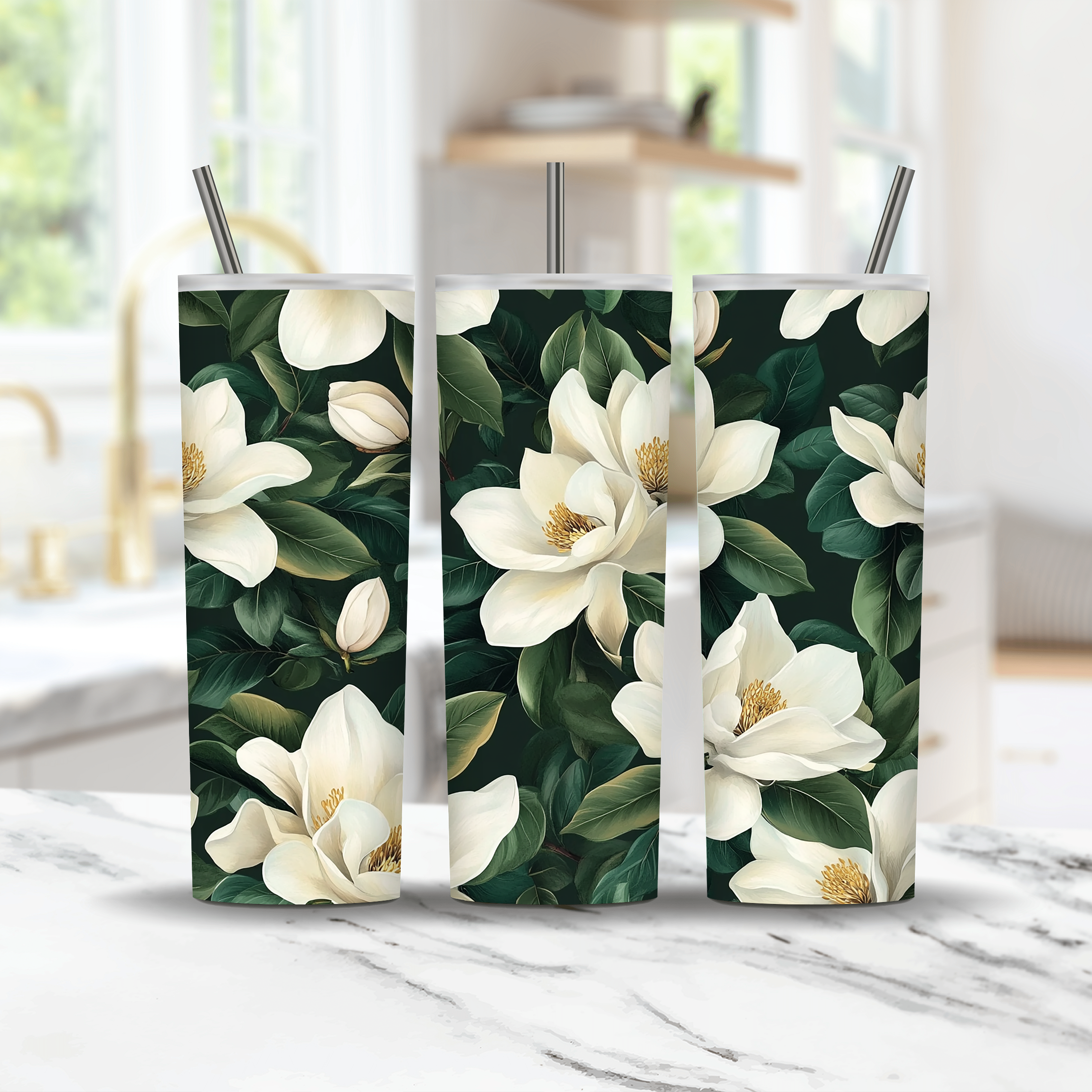 Personalized Floral Stainless Steel Drink Tumbler with Custom Garden Name