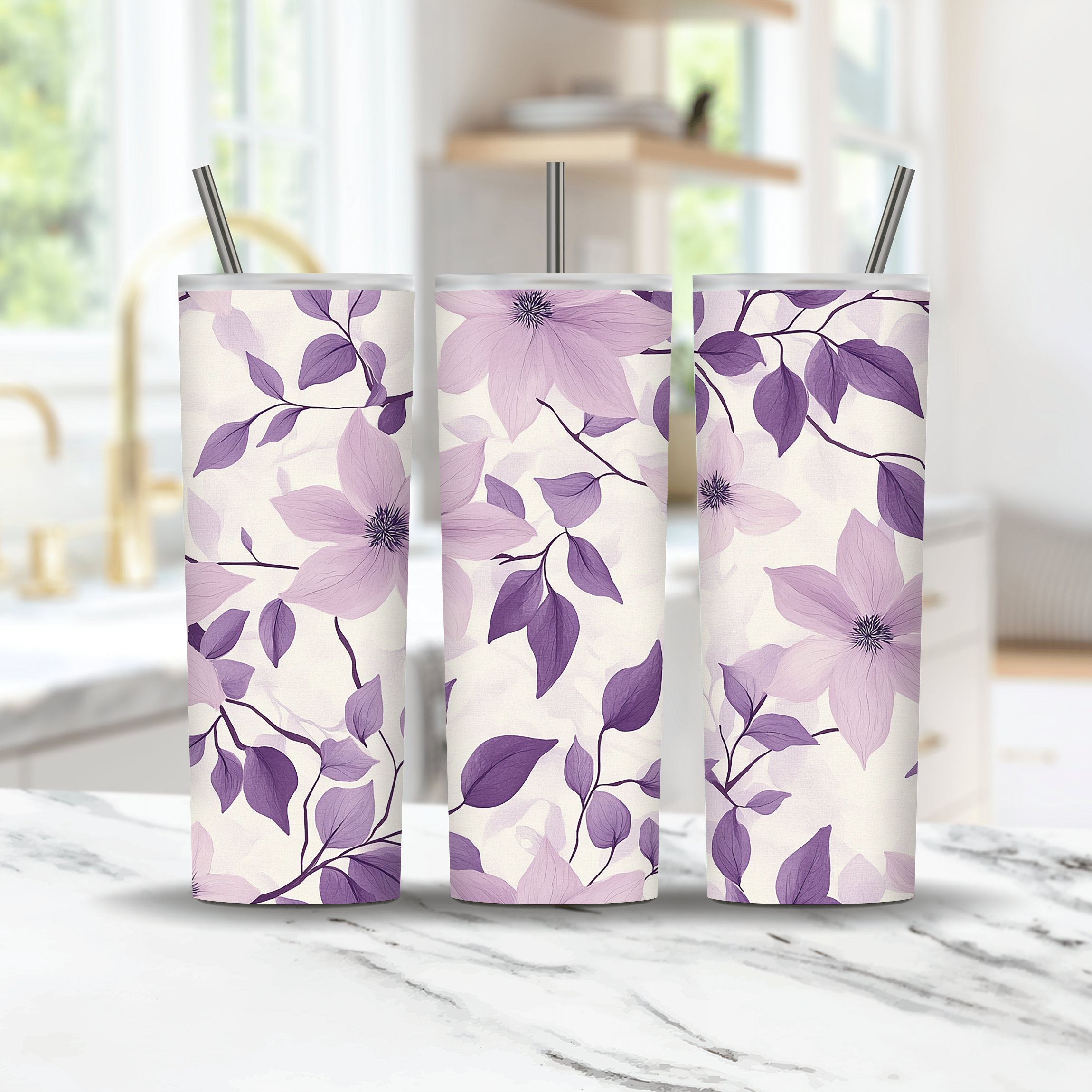 Custom Clematis Blossom Tumbler, Nature Lover Floral Drinkware