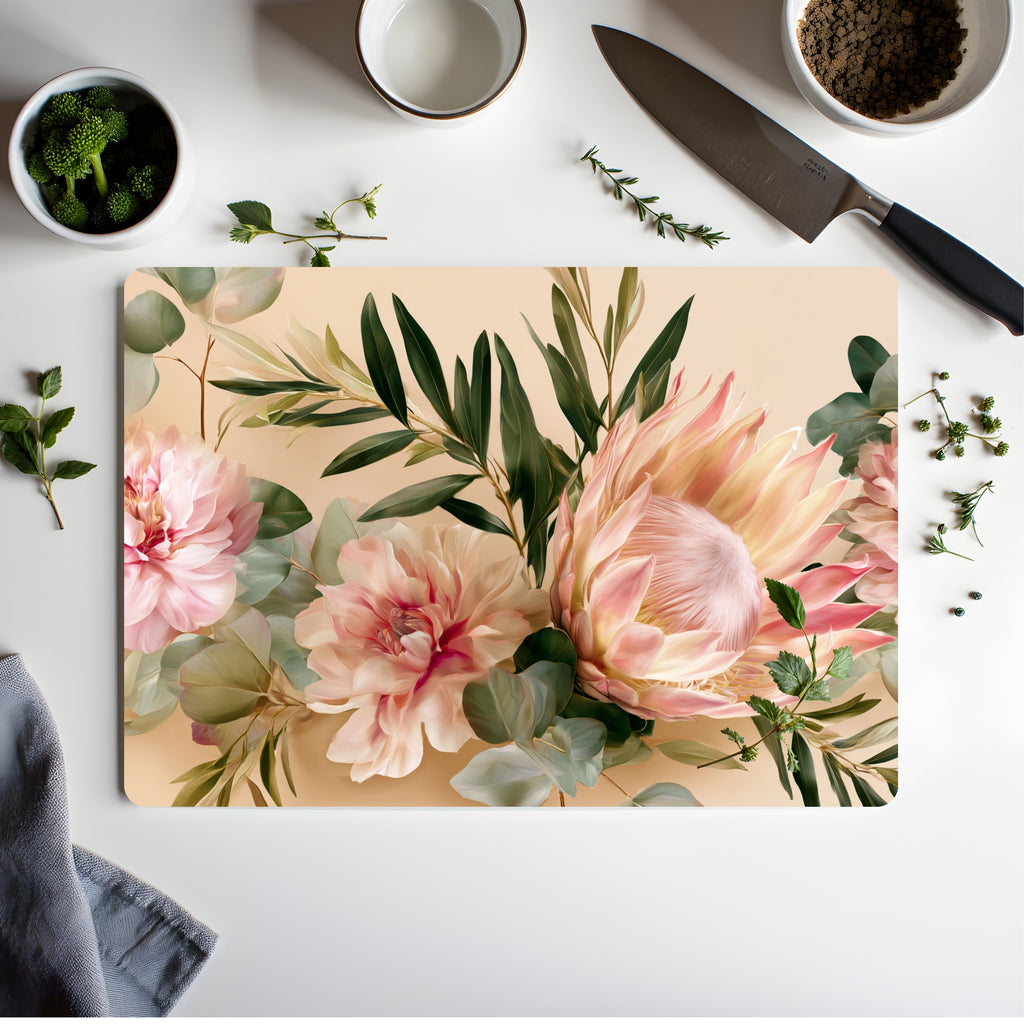 Protea Bloom Glass Cutting Board Personalized for Modern Botanical Kitchens