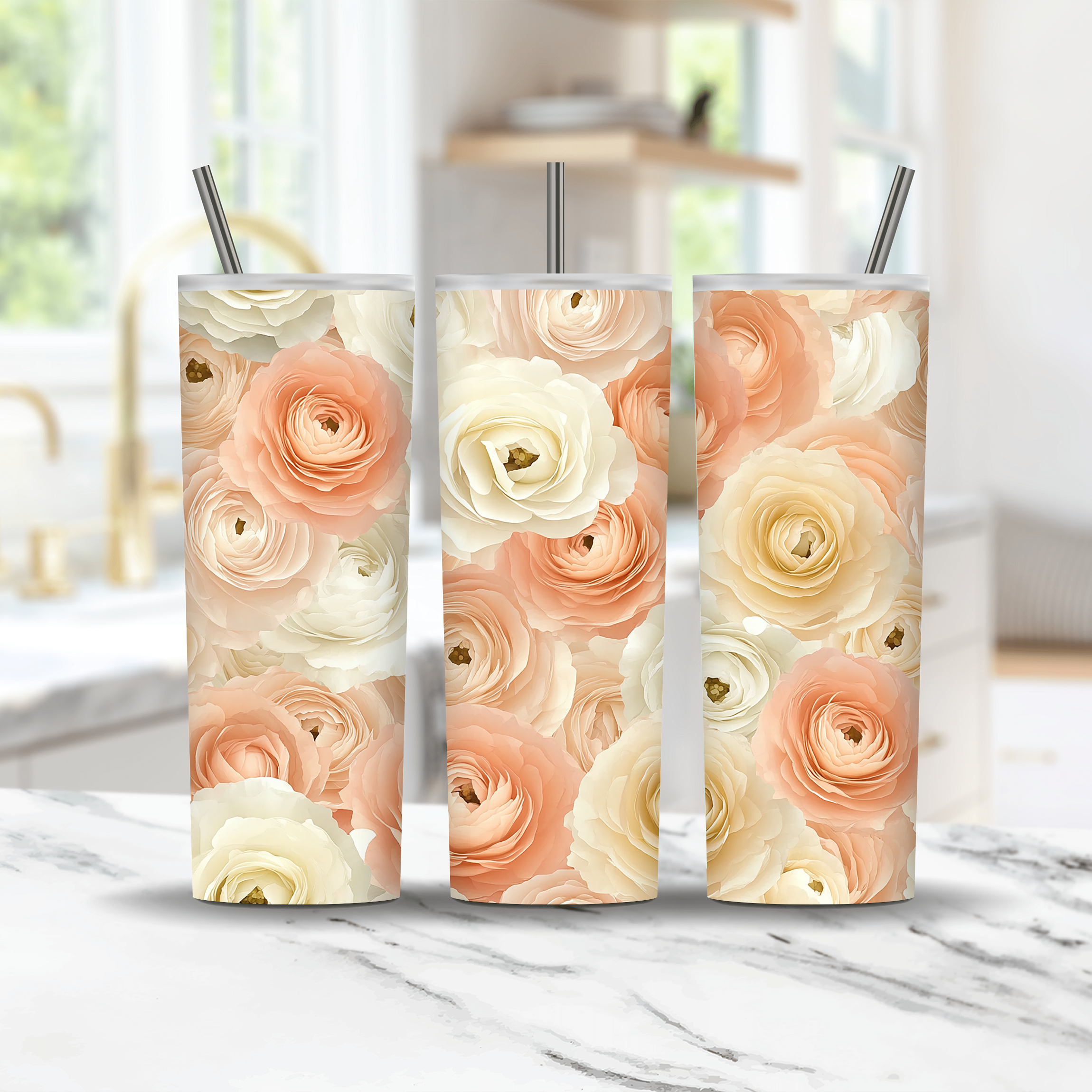 Personalized Ranunculus Tumbler, Custom Name Floral Travel Cup, Flower Gift