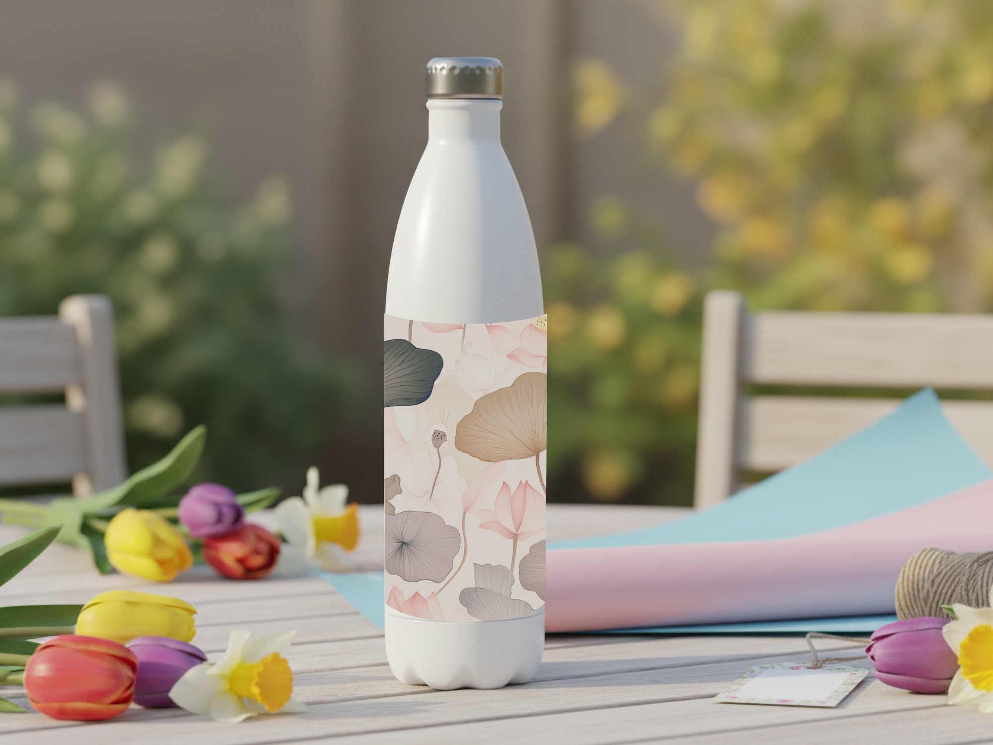 Water Lotus Stainless Steel Water Bottle Personalized for Serene Pondside Journeys