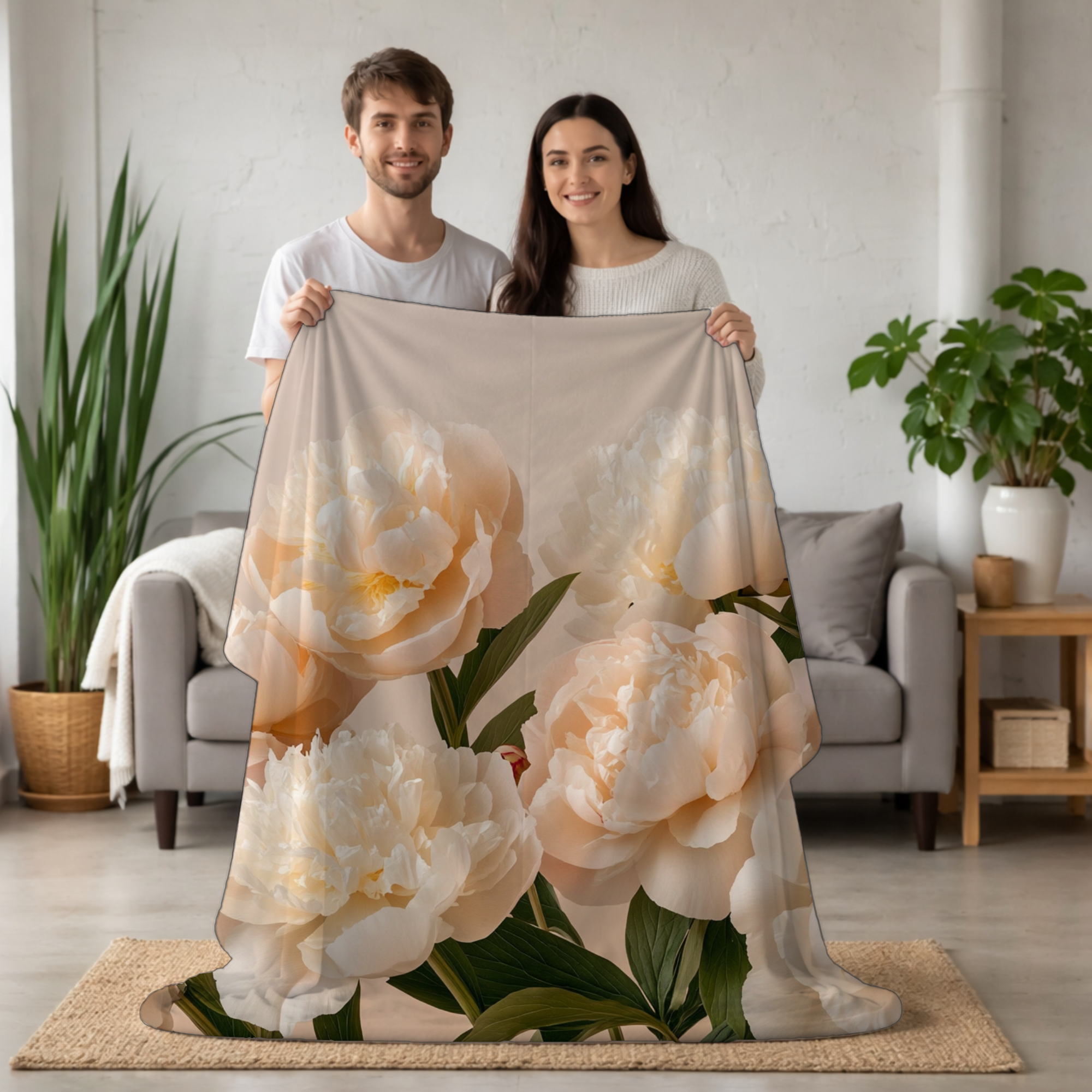 Personalized Woodland Blossom Sherpa Blanket with Custom Name
