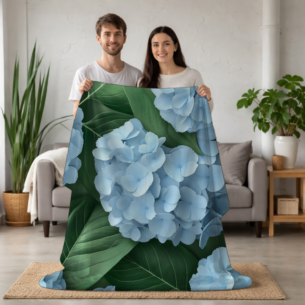 Personalized Hydrangea Sherpa Blanket with Custom Name