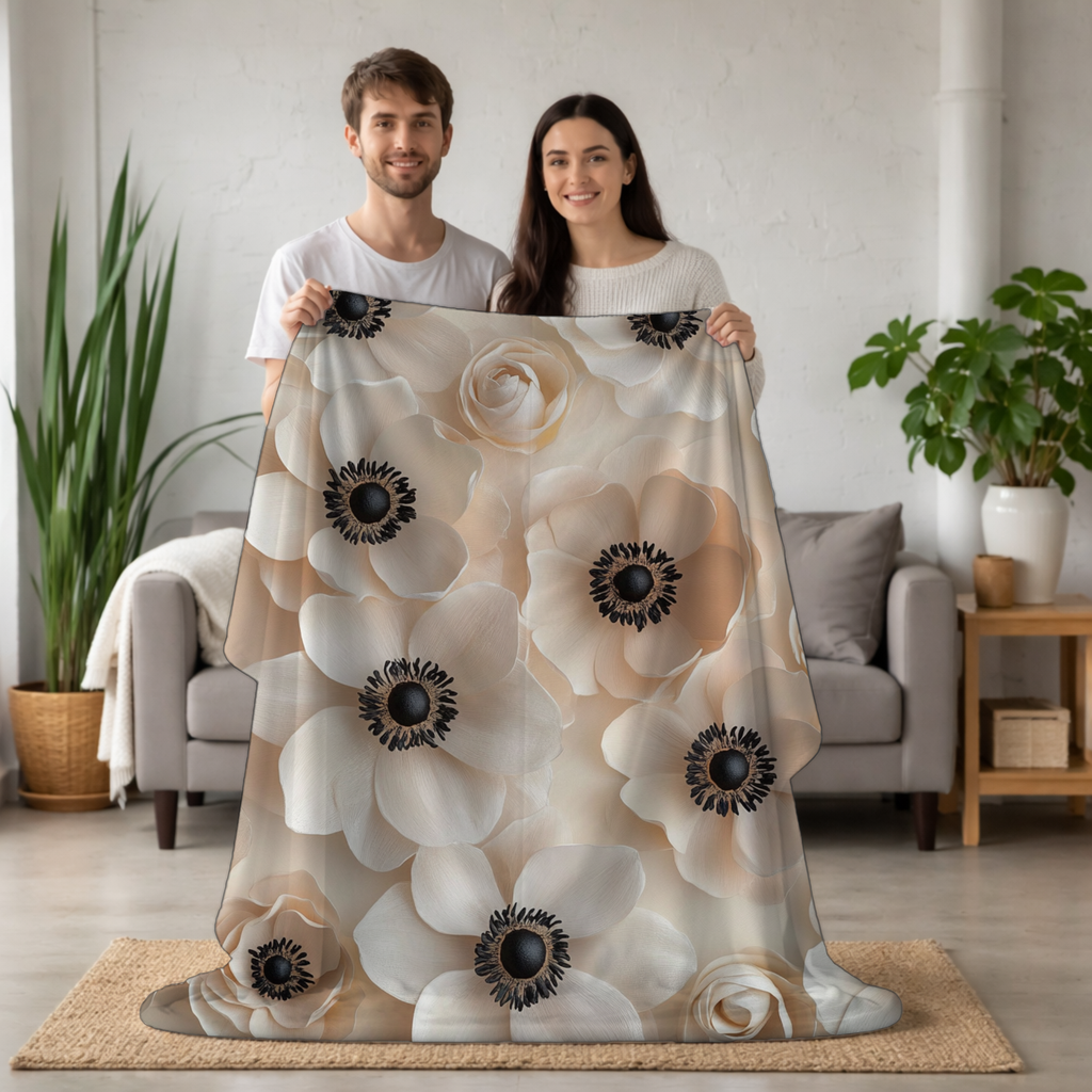 Personalized Petal Harmony Sherpa Blanket with Custom Name