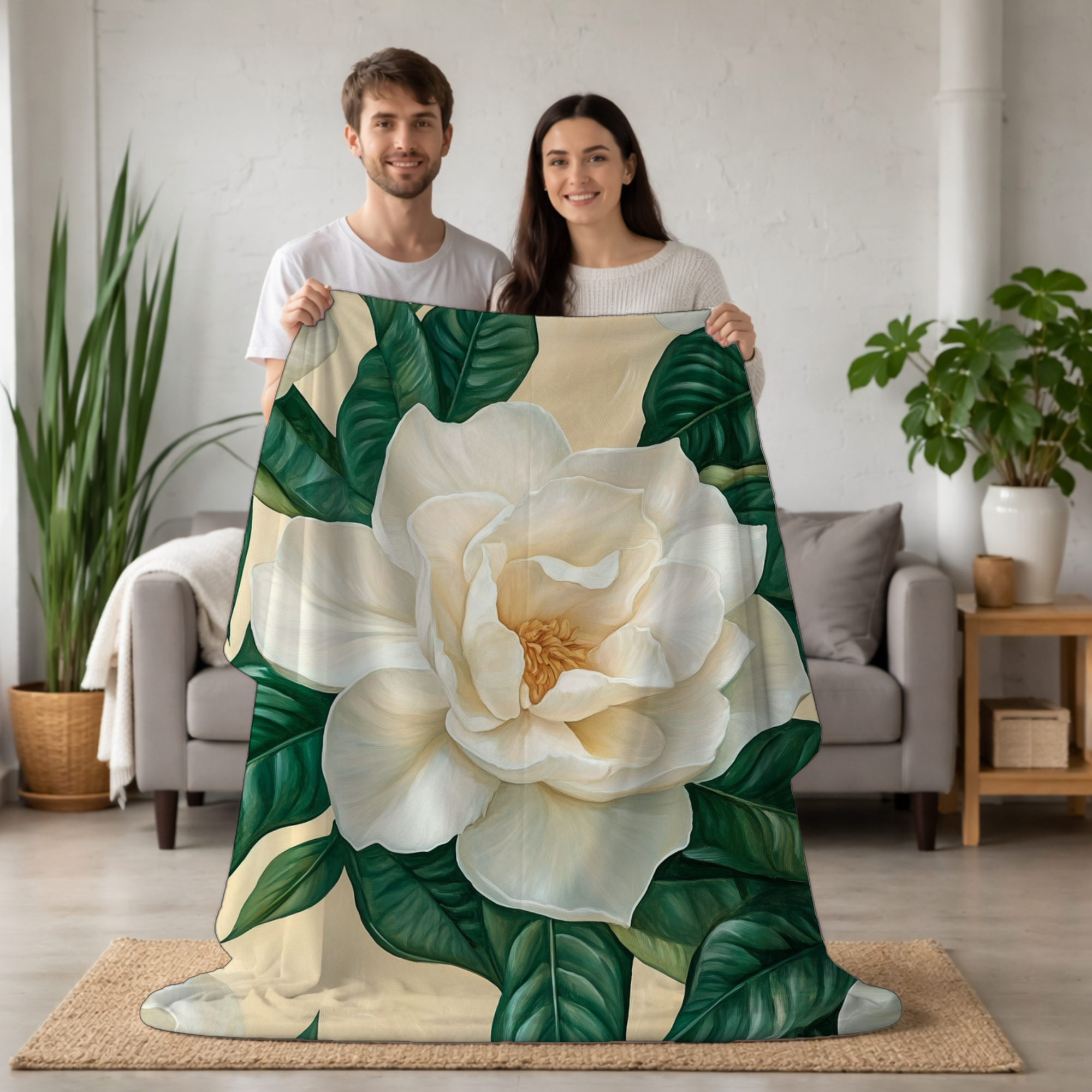 Personalized Magnolia Haven Sherpa Blanket with Custom Name