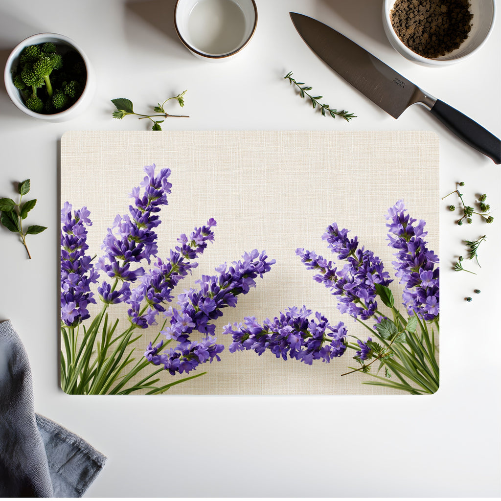 Lavender Meadow Glass Cutting Board Personalized for Rustic Kitchen Charm