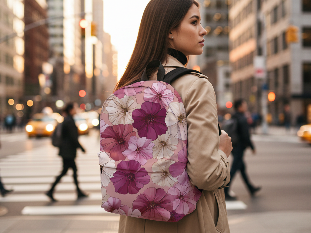Custom Floral Signature Backpack with Personalized Name for School, Work & Travel