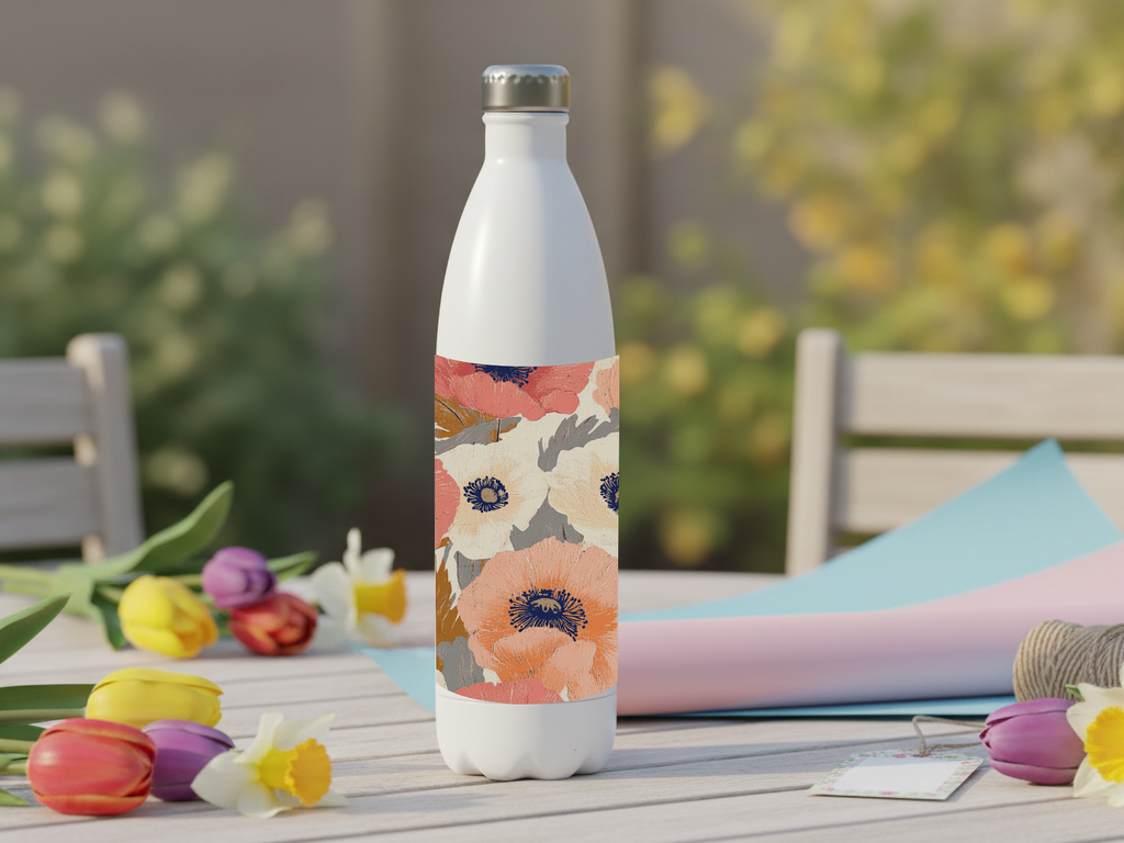 Personalized Anemone Hydration Bottle with Custom Name Botanical Artwork