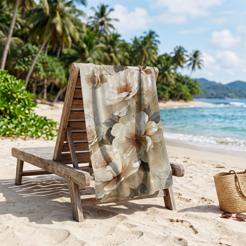 Custom Botanical Bath & Beach Towel with Personalized Name