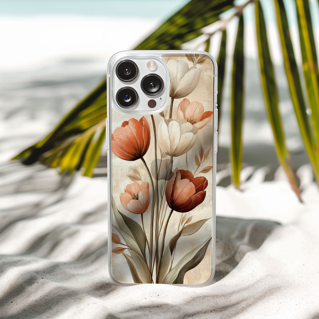 Personalized Boho Tulip iPhone Case with Custom Name & Elegant Floral Cover