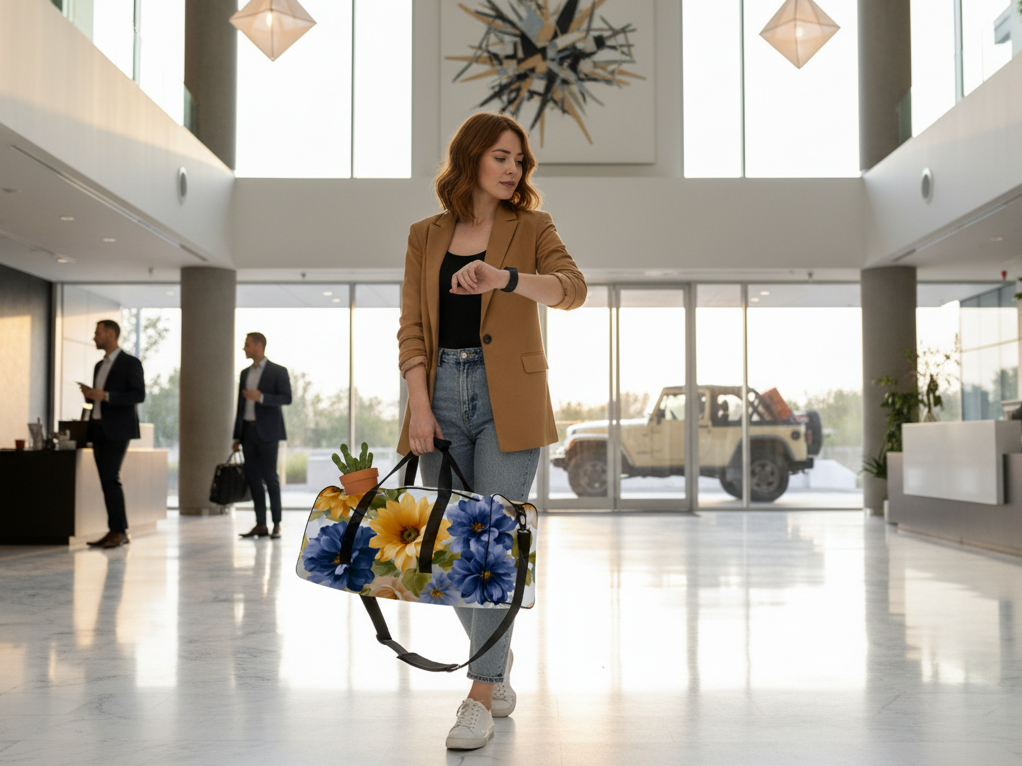 Personalized Floral Weekender Duffle Bag with Custom Name for Travel