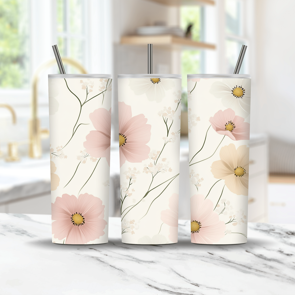 Soft Petal Garden Tumbler, Custom Botanical Drinkware with Custom Name Design